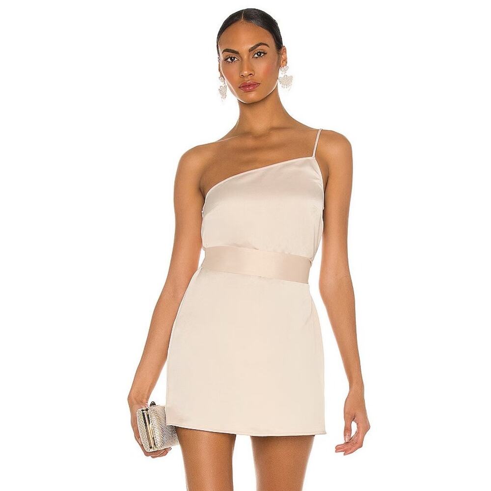 $345 Marissa Webb Quinn One Shoulder Satin Crepe Shift Mini Dress - S